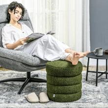 Round Ottoman, Upholstered Foot Stool, Teddy Fleece Fabric - green