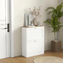 Modern Shoe Cabinet with 2 Flip Drawers and Adjustable Shelves for 12 Pairs, White