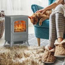 Fireplace Stove, Electric Fireplace Heater with Realistic LED Flames and Logs, 750W/1500W, Gray