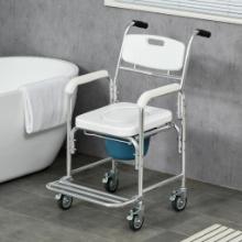 3-in-1 Shower Commode Wheelchair w/ Padded Seat - White