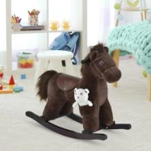Kids Plush Ride-On Rocking Horse - brown