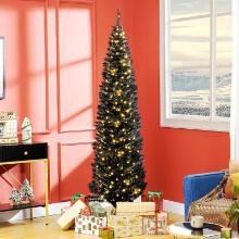 Slim Artificial Christmas Tree with Realistic Branches and Warm White LED Lights, Black