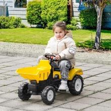 Kids No Power Ride-On Excavator with Manual Control Bucket, Yellow