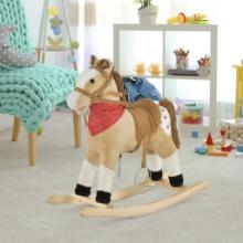 Kids Plush Ride-On Rocking Horse Toy - light brown