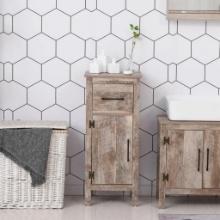 Bathroom Floor Cabinet Storage with Drawer and Adjustable Shelf - Barnwood