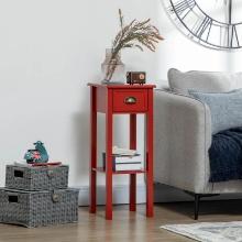 2-Tier Side Table with Drawer and Shelf, End Table - Red