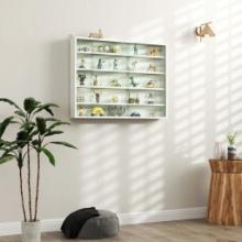 5-Tier Display Cabinet, Wall-Mounted Display Case with 2 Glass Doors and Adjustable Shelves, White