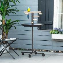 Bird Feeder Station with Wheels, Stainless Steel Feeding Bowls, Tray, Gray