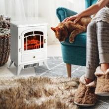 Electric Fireplace Heater with Realistic LED Flames and Logs, 750W/1500W, White