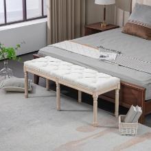 46" Linen Upholstered Bedroom Bench with Thick Padded Cushion and Wooden Legs, Cream White
