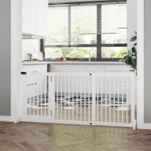 Adjustable Wooden Pet Gate with Lockable Door 3 Panels, White