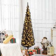 Slim Artificial Christmas Tree with Realistic Branches and Warm White LED Lights, Black