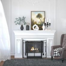 3-Panel Folding Fireplace Screen with 2 Magnetic Doors and Fire Place Tools Set, 48" x 0.75", Black