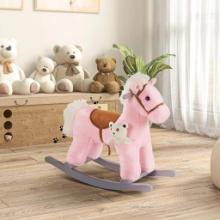 Kids Plush Ride-On Rocking Horse - pink
