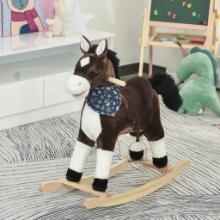 Kids Plush Ride-On Rocking Horse - brown
