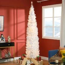 Slim Artificial Christmas Tree with Realistic Branches and Warm White LED Lights, White