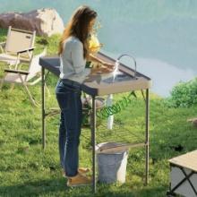 Portable Camping / fish cleaning Table with Faucet, Gray