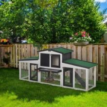 Wooden Large Rabbit Hutch, 78" x 19" x 34", Outdoor Use, Gray