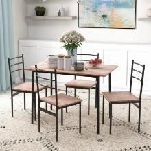 5 Piece Dining Table Set for 4 People - natural brown