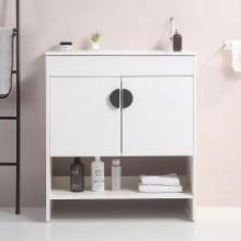30" Bathroom Vanity with White Ceramic Sink, Solid Wood, 2 Cabinet Door 1 Shelf
