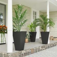 Set of 3 Tall Planters with Drainage Hole, 28" - Black
