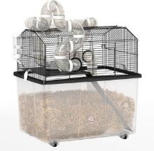 PawHut Large Hamster Cage with 12" Deep Tray, 2 Tier Gerbil Cage with Tube System, Water Bottle,