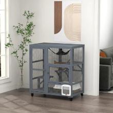 PawHut Cat House, Indoor Cat Enclosure on Wheels with Openable Top, 39" - Grey