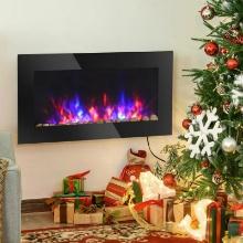 HOMCOM 36" 1500W Electric Wall-Mounted Fireplace with Flame Effect - black