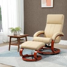 Faux Leather Recliner with 10 Vibration Points and 5 Massage Mode - Beige