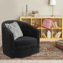 MEDIMALL Upholstered Swivel Barrel Chair w/ Wing Back & Armrests - black #HV10064