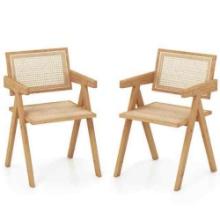 Rattan Accent Chairs Set of 2 with Natural Bamboo