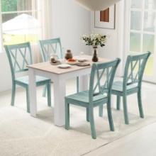 Modern 5 PCS Dining Set Rectangle Table & 4 Rubber Wood Chairs