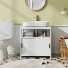 Costway Pedestal Sink Storage Cabinet with 2 Sliding Doors and U-shaped Cut-out #JV11660WH