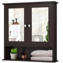Giantex Medicine Cabinet Bathroom Wall Cabinet with 2 Mirrored Doors - Brown #BA7910CF