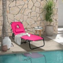 Patio Outdoor Chaise Lounge Chair Pool Folding w/Face Hole and Removable Pillow NP10947PI