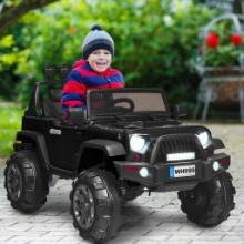 Costway 12V Kids Ride On Truck RC Car w/ LED Lights - Black
