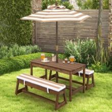 Costway Kids Picnic Table and Bench Set with Cushions and Height Adjustable Umbrella