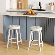 360-Degree Swivel Upholstered Rubberwood Frame Bar Stool Set of 2 with Footrest - White