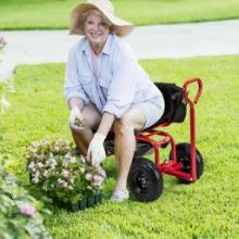 Costway Cushioned Rolling Garden Cart with Swivel Seat - Red