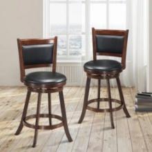 Costway 24" 2 Pieces Brown Swivel Counter Stool Dining Chair Upholstered Seat - Brown