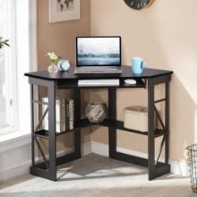 VECELO Corner Computer Desk 41 x 30" with Smooth Keyboard & Storage Shelves - black