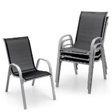 Set of 4 Patio Dining Chairs Stackable Armrest Space Saving Garden - Black