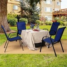Set of 4 Patio Dining Chairs Stackable Armrest Space Saving Garden - Navy