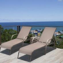 2 Pieces Outdoor Patio Lounge Chair Chaise Fabric with Adjustable Reclining Armrest - Brown