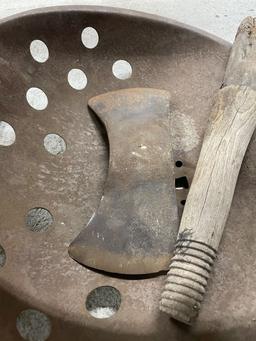 Metal tractor seat and axe head