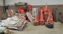 Assortment of Traffic Control Signs and Cones