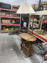 Wood Magazine Rack Table with Attached Lamp