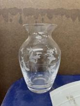 Etched Glass Flower Vase