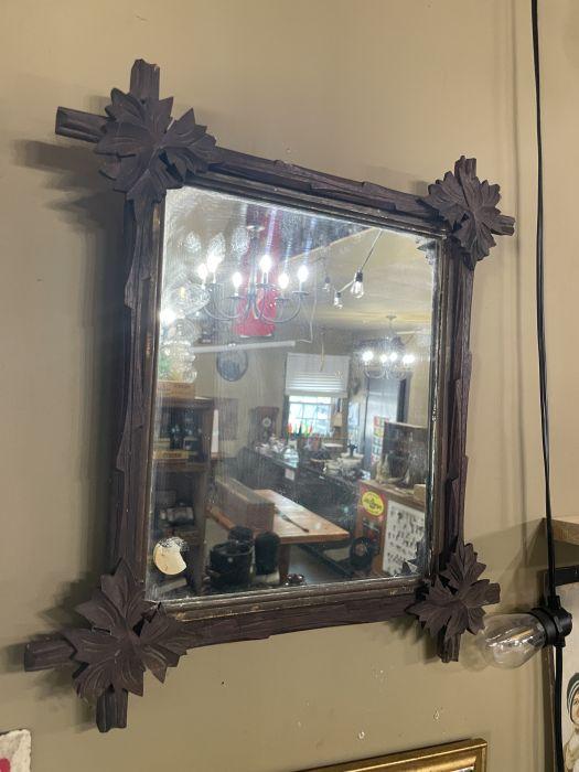Rustic Carved Wood Framed Mirror