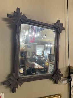 Rustic Carved Wood Framed Mirror